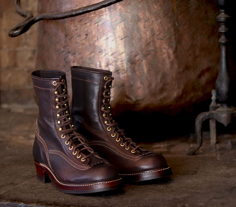 DONKEY PUNCHER BOOTS 8" / EZO SHIKA DEERSKIN BURNT DARK BROWN