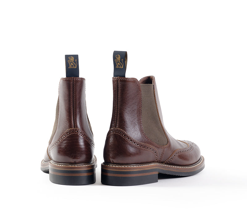 MEDALLION BROGUE CHELSEA BOOTS / SHINKI HIKAKU HORSEBUTT DARK BROWN