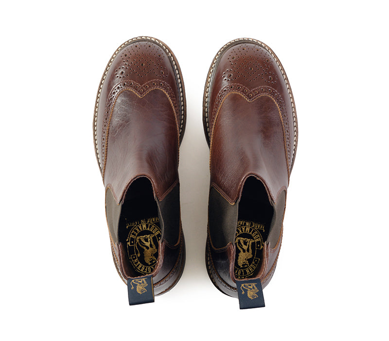 MEDALLION BROGUE CHELSEA BOOTS / SHINKI HIKAKU HORSEBUTT DARK BROWN
