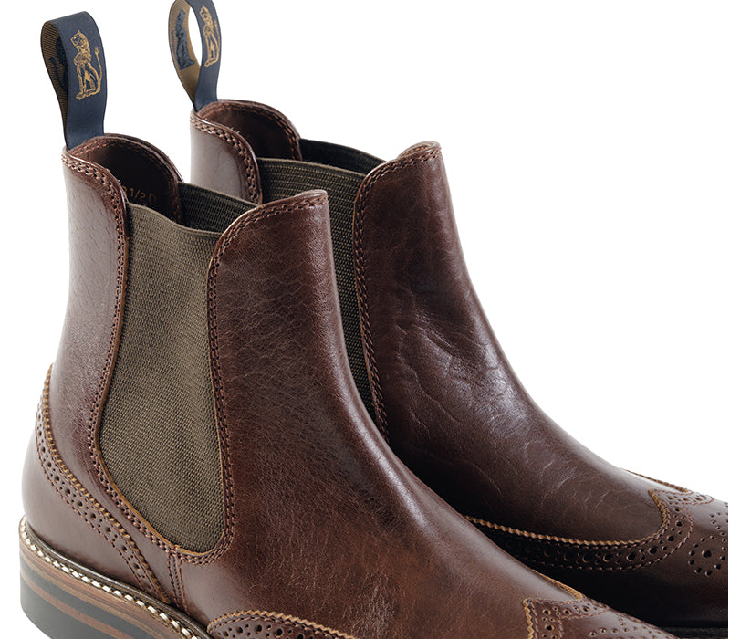 MEDALLION BROGUE CHELSEA BOOTS / SHINKI HIKAKU HORSEBUTT DARK BROWN