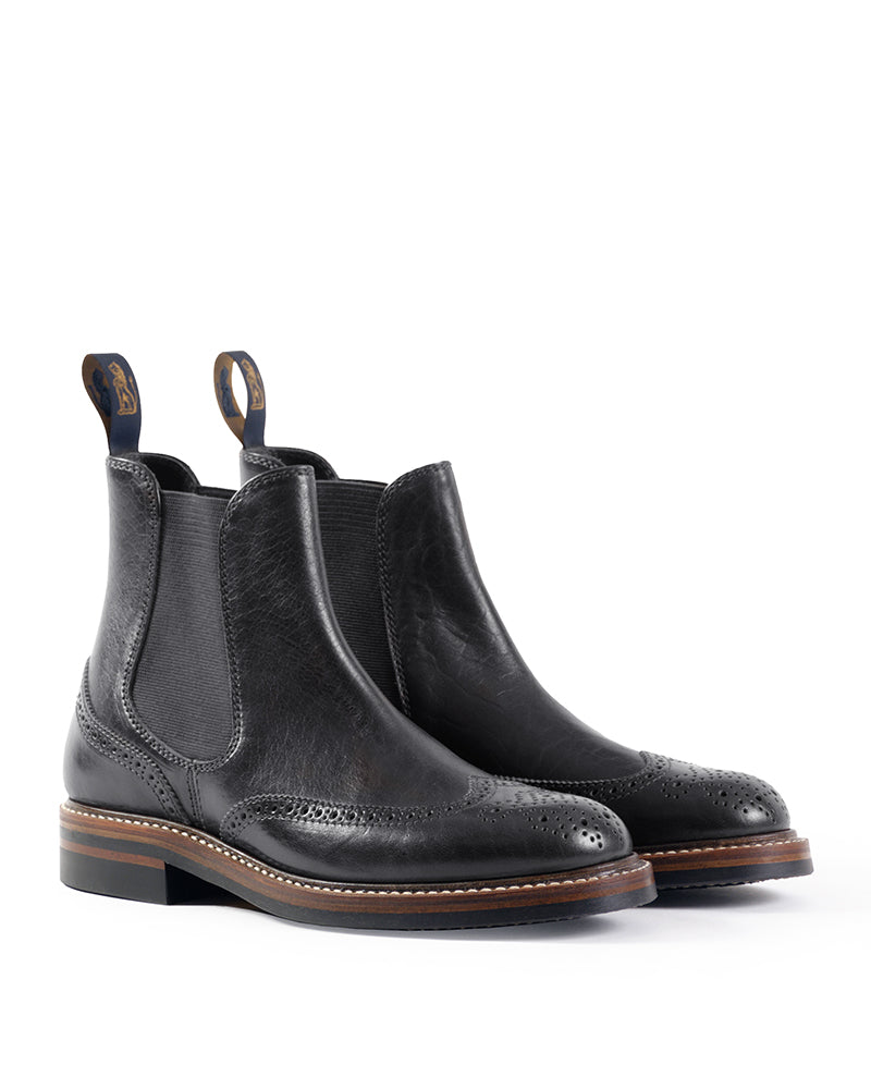 MEDALLION BROGUE CHELSEA BOOTS / SHINKI HIKAKU HORSEBUTT BLACK